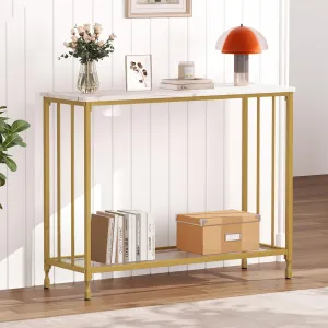 Console Table, Sofa Tables Narrow Entryway Table with Glass Shelf and Metal Frame, 33.5” Behind Couch Table Industrial Hallway Table for Living Room, Foyer, Bedroom (2 Gold Shelves, 41.5")