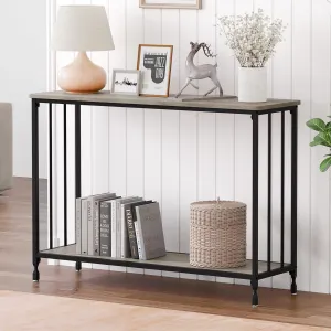 Console Table with Glass Shelf + Metal Frame, 41.5" Narrow Entryway Table, Industrial Hallway Table, Rustic Grey, for Living Room, Foyer, Bedroom