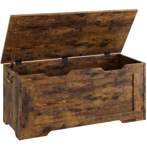 Storage Chest, Wooden Storage Bench, 39.37" Flip Top Storage Trunk, Sturdy Entryway Bench Supports 350 lb with Safety Hinge, for Entryway, Living Room, Bedroom, Playroom, Rustic Brown