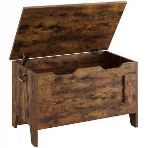 30" Wooden Storage Bench with Safety Hinge, Flip Top, Ample Storage, Retro Design, MDF Board, 350 lbs Capacity, Entryway, Living Room, Bedroom