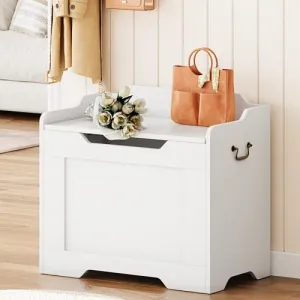 24.8 Inch Storage Chest, Toy Chest for Boys Girls, Kids Wood Large Toy Box, Storage Bench with Safety Hinge,Storage Trunk for Entryway, Living Room, Bedroom, Playroom - White