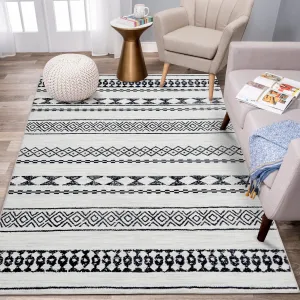 Boho Black & White 9x12 Washable Area Rugs for Living Room, Large Bedroom Rug Soft Dining Room Rugs for Under Table, Moroccan Geometric Printed Non Slip Accent Carpet for Home Office Coffee Table