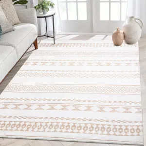 8x10 Washable Area Rug Taupe - Large Living Room Geometric Moroccan Tribal Boho Accent Carpet Non-Slip Stain Resistant Indoor Floor Cover