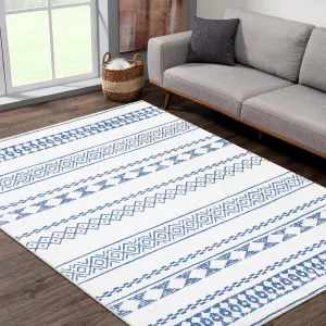 Boho Blue 8x10 Washable Rug for Living Room Bohemian Farmhouse Area Rug Stain Resistant Area Rug Modern Geometric Area Rug for Bedroom Dining Room Home Office