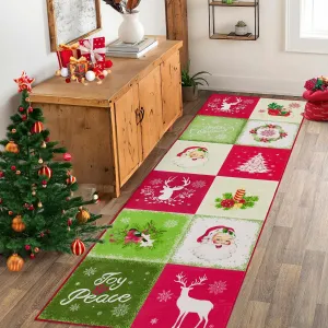 2x8 Rug Runner Washable Rugs Red Christmas Home Decor Snowflake Entry Mat Kitchen Mat Non Slip Carpet Bathroom Rugs Small Rug for Hallway Laundry, 2'x8' Red/Green/Cream