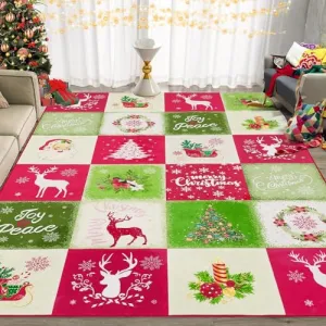4x6 Rug for Living Room Carpet Christmas Rug Snowflake Washable Rugs for Bedroom Aesthetic Throw Rugs with Rubber Backing Non Slip Area Rug for Classroom Christmas Decor, Red/Green/Cream 4'x6'