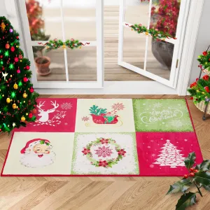 Christmas Door Mat 2x3 Rug Washable Rugs Red Christmas Home Decor Snowflake Entry Mat Kitchen Mat Non Slip Carpet Bathroom Rugs Small Rug, Red/Green/Cream 2'x3'