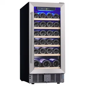 30 Bottles Wine Fridge, Wine Cooler Refrigerator with 40～60°F Digital Temperature Control Compressor and Safety Lock, All Wood Removable Shelves, Stainless Steel Body, 2.9 Cu.Ft