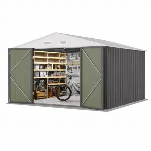Large 12x10 FT Metal Outdoor Storage Outdoor Storage – Waterproof Steel Garden Outdoor Storage with Upgraded Frame – Double Lockable Doors, Weatherproof Storage for Patio, Backyard, Lawn & Tools – Color: System Default