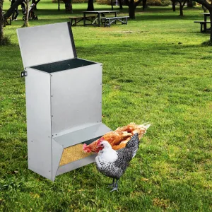 Galvanized Chicken Treadle Feeder, Poultry Feeder, 50lbs Automatic Chicken Feeder with Sides Buffer System, for 30-40 Chickens