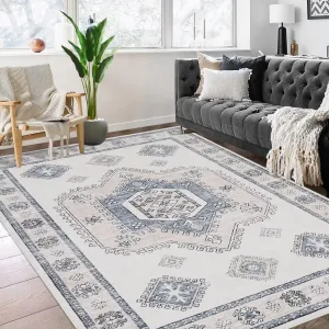 Washable Area Rug 8x10 Large Bohemian Rugs Moroccan Geometric Rugs Soft Vintage Rugs Non-Slip Backing Stain Resistant for Farmhouse Dining Room Kids Play Mats,8x10