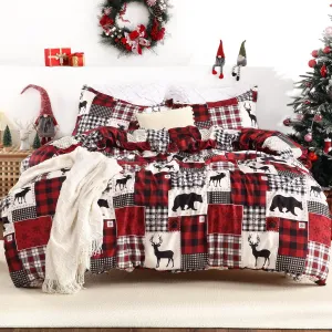 Christmas Duvet Cover Queen, Soft Brushed Microfiber Comforter Cover Sets, Reindeer Printed Holiday Theme Bedroom Decorative Bedding (Queen Size, Christmas Plaid Deer)