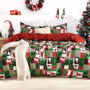 Christmas Duvet Cover Twin Size - Reindeer Patchwork Printed Christmas Decorations Duvet Cover Set for Kids, Soft and Breathable Christmas Bedding Set (Twin, 68"x90")