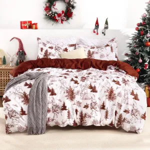 Christmas Duvet Cover Queen, Reversible Printed Comforter Cover Set Christmas Holiday Decorative Bedding, Soft Microfiber Red Duvet + 2 Pillow Shams (Christmas Theme, Queen)