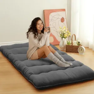 Japanese Futon Mattress Floor Mattress for Adults, Sleeping Mattress for Floor Japanese Futon Floor Mattress Twin Size, Tatami Mat, Roll Up Mattress Camping Mattress Pad, Wave Dark Grey