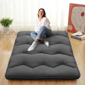 Japanese Futon Mattress, Full Size Foldable Japanese Style Floor Mattress Roll Up, Tatami Mat, Camping Mattress Pad, Dark Grey