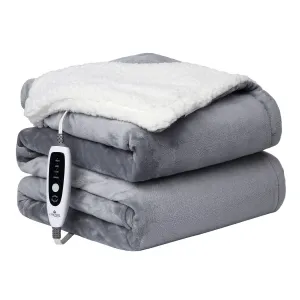 Heated Blanket Throw - Soft Thickened Flannel to Sherpa Reversible Electric Heating Blanket, UL Certified 4 Heating Levels & 4 Hours Auto Off, Machine Washable Electric Throw, Grey 50" x 60"