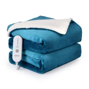 Electric Blanket Twin Size 62" x 84", Soft Thickened Flannel to Sherpa Heated Blanket with 5 Heating Levels & 4 Hours Auto Off, ETL Certified Fast Heating Electric Blanket Twin, Teal