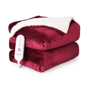 Electric Blanket Twin Size 62" x 84", Soft Thickened Flannel to Sherpa Heated Blanket with 5 Heating Levels & 4 Hours Auto Off, ETL Certified Fast Heating Electric Blanket Twin, Red