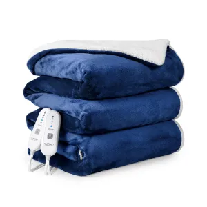 Electric Blanket King Size 90" x 100", Large Thickened Sherpa Heated Blanket King with Dual Control 5 Heating Levels & 10 Hours Auto Off, Machine Washable Fast Heating Blanket King Size, Blue