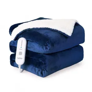 Electric Blanket Twin Size 62" x 84", Soft Thickened Flannel to Sherpa Heated Blanket with 5 Heating Levels & 4 Hours Auto Off, ETL Certified Fast Heating Electric Blanket Twin, Navy Blue