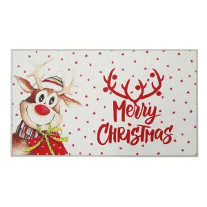 Merry Christmas Doormat Cute Christmas Deer Front Door Doormat Washable Rug Non-Slip Indoor Outdoor Entrance Rug Living Room Bedroom Kitchen Floor Mat Home Christmas Decoration 17" x 29"
