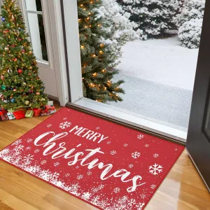 Christmas Doormat 20 x 32 Inch Xmas Holiday Decorative Christmas Snowflake Welcome Mat for Home Decoration Non Slip Door Mat Outdoor Indoor Entrance Floor Mat, Red