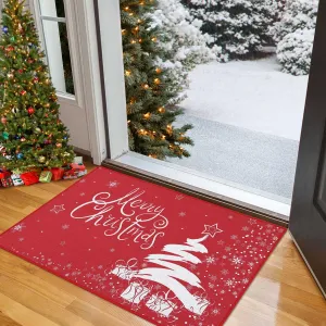 Christmas Letter Printed Area Rug Red Green Gold Foldable Low Pile Polyester Non Slip Stain Resistant 2x3 to 5x8 ft Living Room Bedroom