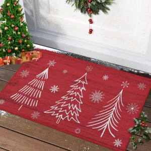 Christmas Floor Mat Red Polyester Non Slip Low Pile Foldable Indoor Kitchen Living Room Bedroom Rug 20" x 32" Holiday Decor