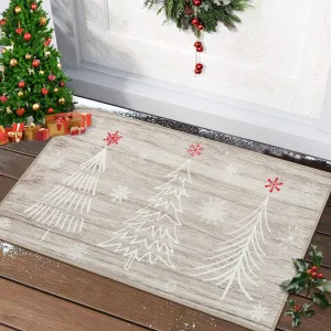 Christmas Welcome Mat with Tree Pattern Non-Slip Low Pile Polyester Washable Floor Mat 17x29 Indoor Outdoor Front Door Porch