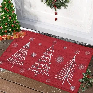Christmas Welcome Doormat Front Door Mat Non-Skid Entryway Mat Xmas Outdoor Indoor Decorative Doormat Washable Floor Mats for Bedroom Living Room Kitchen Nursery, 17" x 29" Red