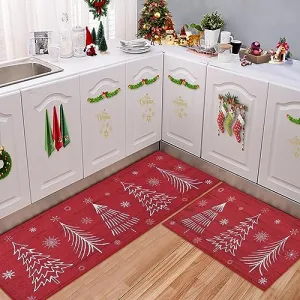Christmas Kitchen Mat Washable Runner Rug Non Skid Kitchen Rugs and Mats Xmas Decorative Runner Mats Non-Slip Kitchen Floor Mat for Laundry Sink, 17"x29"+17"x47"