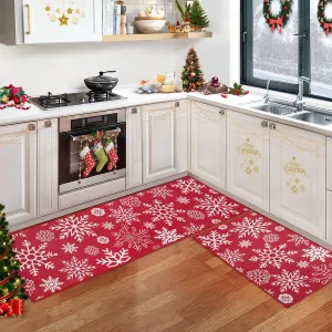 Christmas Kitchen Rugs and Mats Non-Slip Kitchen Floor Mats Kitchen Runner Rug in Front of Sink Super Absorbent Kitchen Mat, 17"x29"+17"x47"