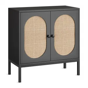 Buffet Cabinet with Rattan Doors, Farmhouse Sideboard Cabinet with Adjustable Shelves, Modern Wood Cupboard for Kitchen , Living Room, Dining Room, Hallway, Black