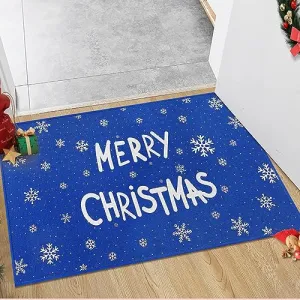 Door Mat Christmas Decorative Front Door Mat Non-Skid Welcome Doormat Washable Outdoor Indoor Xmas Doormat Floor Mats for Bedroom Living Room Kitchen Nursery, 17" x 29" Blue