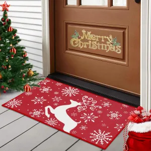 Christmas Decorative Doormat 20 x 32 Inch Xmas Holiday Christmas Deer Pattern Door Mat Welcome Mat for Home Decoration Non Slip Doormat Outdoor Indoor Entrance Floor Mat, Red