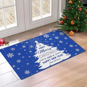 Christmas Doormat Holiday Door Mat Winter Christmas Deer Indoor/Outdoor Welcome Mat Floor Doormat for Home Decoration Christmas Rug Entryway Front Porch Decor, Blue, 17x29 Inch