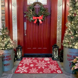 Christmas Indoor Door mat Large Welcome Doormat Xmas Decorative Throw Indoor Outdoor Door Mat Washable Floor Mats for Bedroom Living Room Kitchen Nursery, 20" x 32" Red