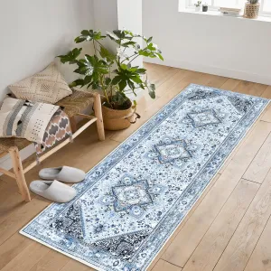 Bohemian Area Rug Runner 2x6 for Hallway Oriental Medallion Non-Slip Washable Rug Runner Vintage Throw Kitchen Runner Rug Vintage Blue Carpet Runner for Entryway Bedroom Foyer Bathroom