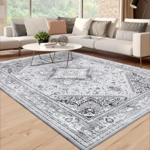 Washable Area Rug 9x12 Large Boho Living Room Rug Large Indoor Rugs Soft Oriental Rug Vintage Rugs Non-Slip Backing Stain-Resistant Rug for Farmhouse Nursery,9x12