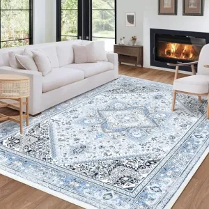 Boho Rug 5x7 Ultra-Thin Washable Vintage Area Rug Non Shedding Boho Entry Throw Rug Non-Slip Oriental Medallion Bedroom for Bedroom Living Room, 5’x7’