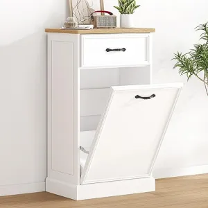 Tilt Out Trash Cabinet, Hidden Trash Can Cabinet 10 Gallon Storage Holder, Freestanding Garbage Can Cabinet for Kitchen Dining Living Room