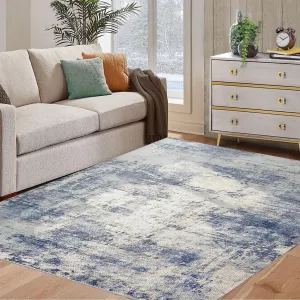 Modern Abstract Area Rug 5x7 Navy Stain Resistant Non-Shedding Living Room Carpet for Home Decor