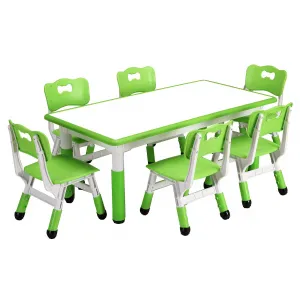 Kids 7 in 1 Table & Chairs Set in Ergonomic Design, Height Adjustable, Max 300lbs for Home & Classroom Use, Green
