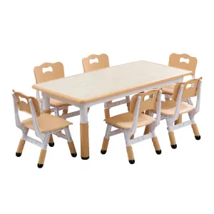 Kids 7 in 1 Table & Chairs Set in Ergonomic Design, Height Adjustable, Max 300lbs for Home & Classroom Use, Natural