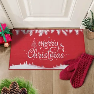 Christmas Doormat Merry Xmas Door Mat Non-Slip Indoor Outdoor Front Door Doormat Living Room Bedroom Entrance Rug Kitchen Floor Mat Happy Xmas Floor Decor Home Festive Decoration Red 20" x 32"