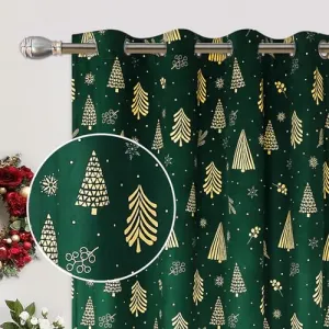Christmas Curtains for Living Room, Velvet Curtains 84 Inches Long, Holiday Decoration Bedroom Window Curtains, Thermal Insulated Room Darkening Curtain（Green, 52 x 84 Inches, 2 Panels）