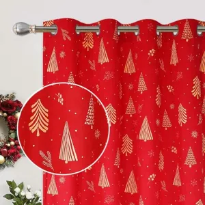 Christmas Curtains for Living Room 2 Panels, Red Velvet Long Window Curtains, Floral Holiday Decoration Curtains, Thermal Insulated Room Darkening Curtain（Red, 52 x 63 Inches, 2 Panels）
