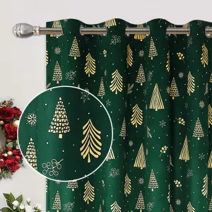 Christmas Curtains for Living Room 2 Panels, Velvet Long Curtains 95 Inch, Floral Holiday Decoration Curtain, Thermal Insulated Room Darkening Curtains（Green, 52 x 95 Inches, 2 Panels）