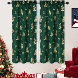 Christmas Kitchen Curtains for Windows, Velvet Short Curtains, Christmas Decoration Cafe Curtains, Thermal Insulated Room Darkening Curtain (Green, 52" W x 45" L, Set of 2